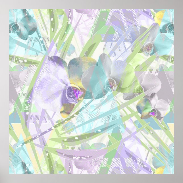 Orkidéer och handflatan-löv, tropiska poster (Framsidan)