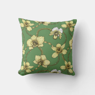 Orkidéer och kedjor, gult och grönt av gelévaror kudde