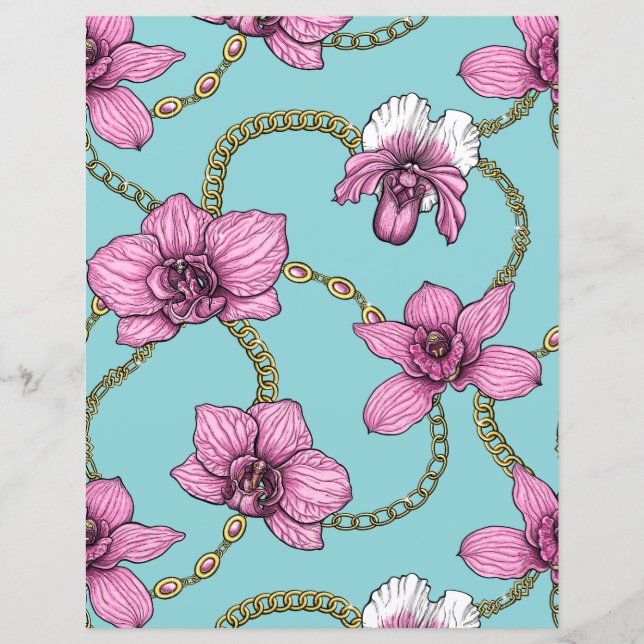 Orkidéer och kedjor, rosa och blått (Framsida)