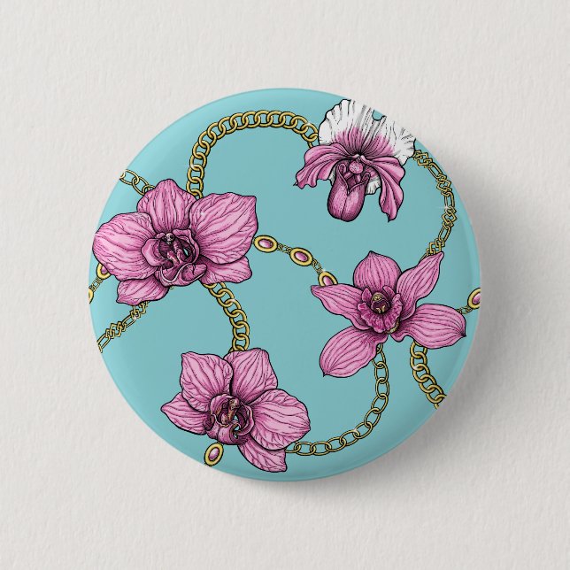 Orkidéer och kedjor, rosa och blått knapp (Framsida)