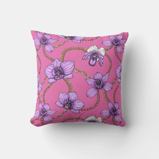 Orkidéer och kedjor, violett och rosa kudde (Framsida)