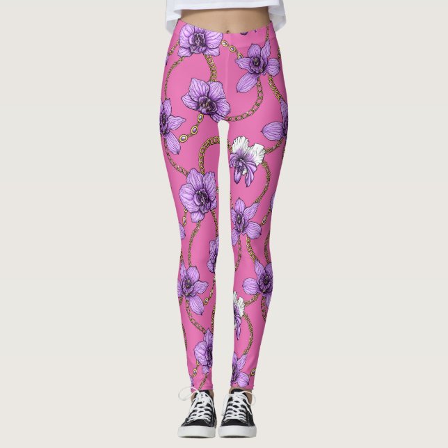 Orkidéer och kedjor, violett och rosa leggings (Framsida)