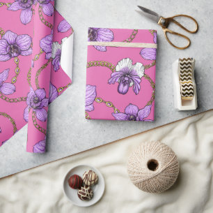 Orkidéer och kedjor, violett och rosa presentpapper