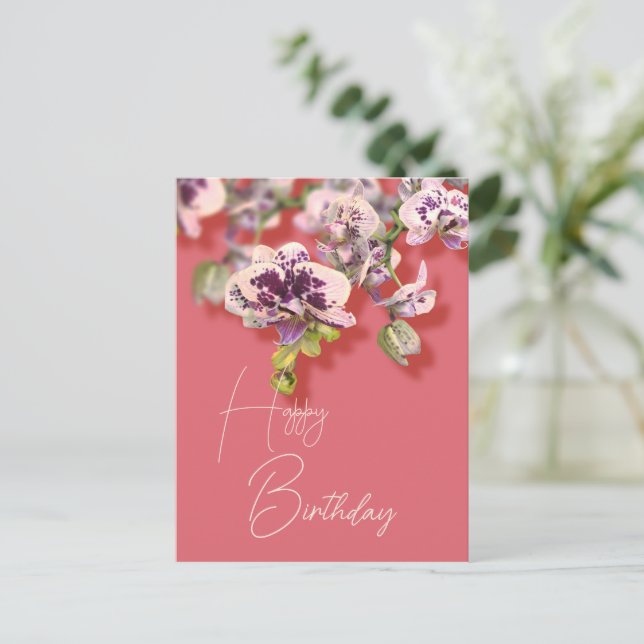 Orkidéer Tropiska Blommor Glad Födelsedag   Vykort (Stående Fram)