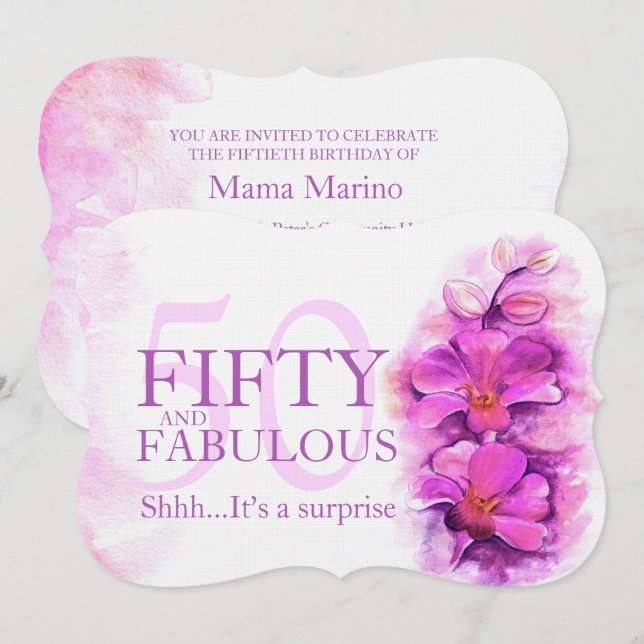 Orkidéfärgad lila 50 och fantastiska inbjudningar (Fram/baksida)