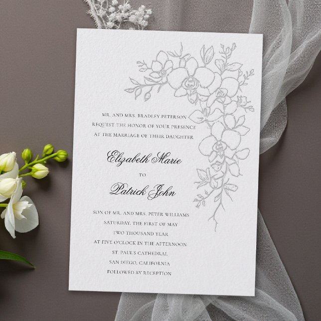 Orkidglans Formell Traditionell Elfenbensvit Bröll Inbjudningar (orchid wedding invitation ivory formal modern classic traditional black tie parents hosting gleam)