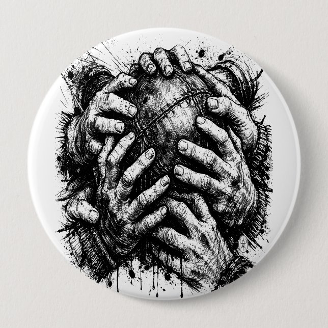 Orkney Dark Art Ink Illustration – Gripande händer Knapp (Framsida)