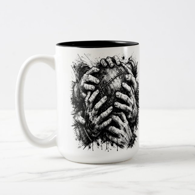 Orkney Dark Art Ink Illustration – Griphänder Två-Tonad Mugg (Vänster)