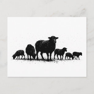 Orkneyfår — flock i bläcksilhuett vykort