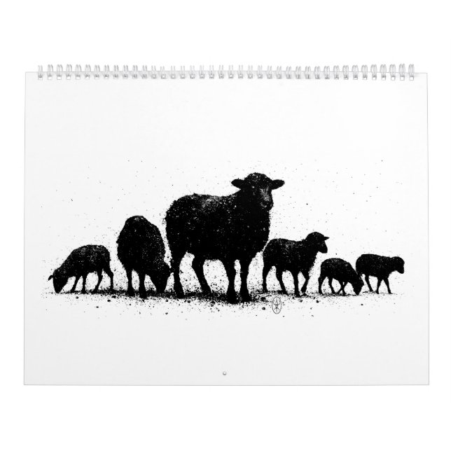 Orkneyfår — flock i svart silhuett kalender (Omslag)