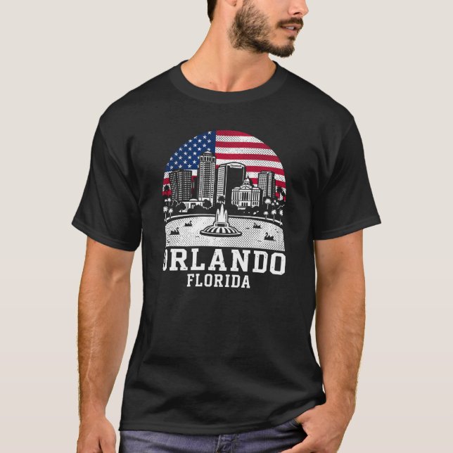 Orlando City Florida American Flag T Shirt (Framsida)