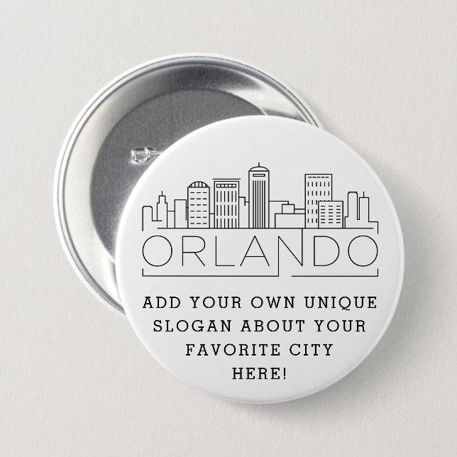 Orlando City Skyline | Anpassningsbar Slogan Butto Knapp (Framsida & baksida)