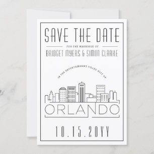 Orlando, Fl Bröllop Stylized Skyline Spara-the-Dat Inbjudningar