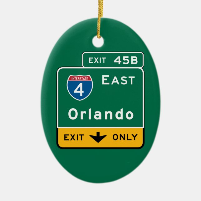 Orlando FL-vägmärke Julgransprydnad Keramik (Framsidan)