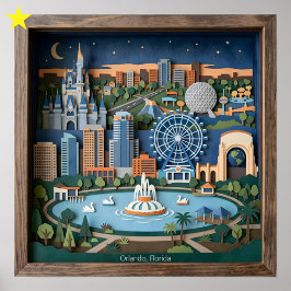 Orlando Florida Amerika Papperskonst Diorama Poster