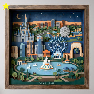 Orlando Florida Amerika Papperskonst Diorama Poster