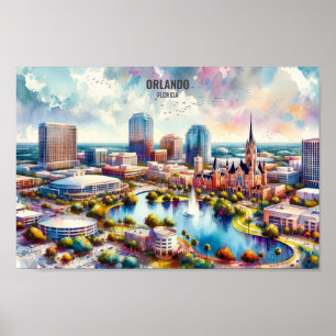 Orlando Florida Berömd Travel Ställe, vattenfärg Poster