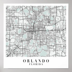 Orlando Florida Blue Vatten Street Karta Poster