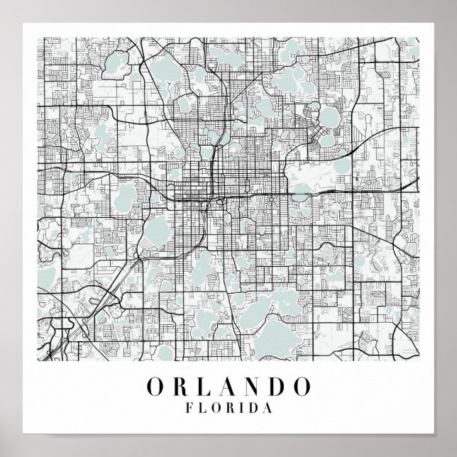 Orlando Florida Blue Vatten Street Karta Poster (Framsidan)