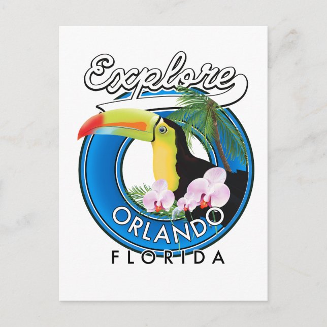 Orlando Florida Explore retro logotyp. Vykort (Framsida)