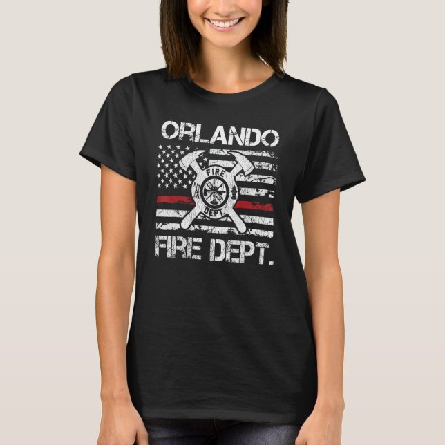Orlando Florida Fire Department Thin Red Line Fire T Shirt (Framsida)
