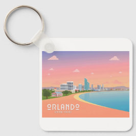 Orlando Florida Kusten Cityscape Pastel Travel Nyckelring
