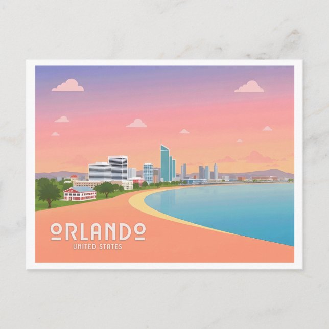 Orlando Florida Kustlinje Stadssiluett Pastell Res Vykort (Framsida)