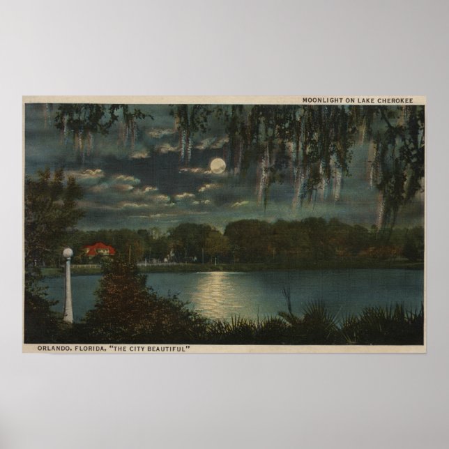 Orlando, Florida - Moonlit View of Sjö Cherokee Poster (Framsidan)