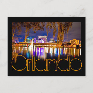 Orlando, Florida på natten från Sjö Lucerne. Vykort