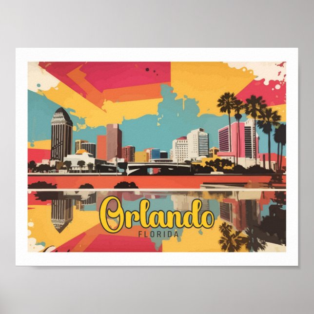 Orlando Florida Pop Art Travel Illustration Poster (Framsidan)