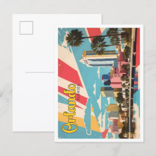 Orlando Florida Pop Art Travel Illustration Vykort