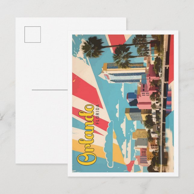 Orlando Florida Pop Art Travel Illustration Vykort (Fram/baksida)