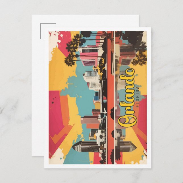 Orlando Florida Pop Art Travel Illustration Vykort (Fram/baksida)