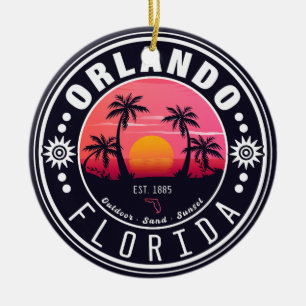 Orlando Florida Retro Sunset Tropical Souvenir 80s Julgransprydnad Keramik
