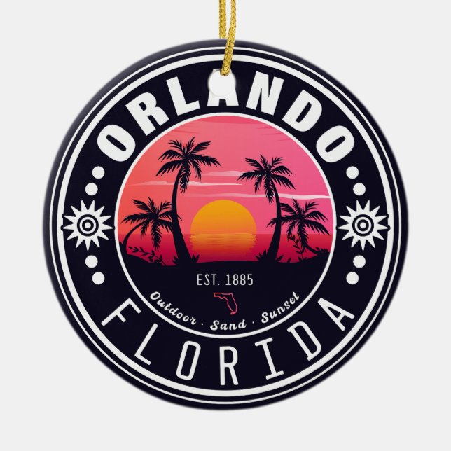 Orlando Florida Retro Sunset Tropical Souvenir 80s Julgransprydnad Keramik (Framsidan)
