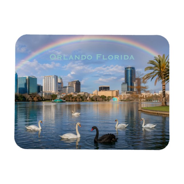Orlando Florida Siluett Lake Eola Regnbåge & Svana Magnet (Horisontell)