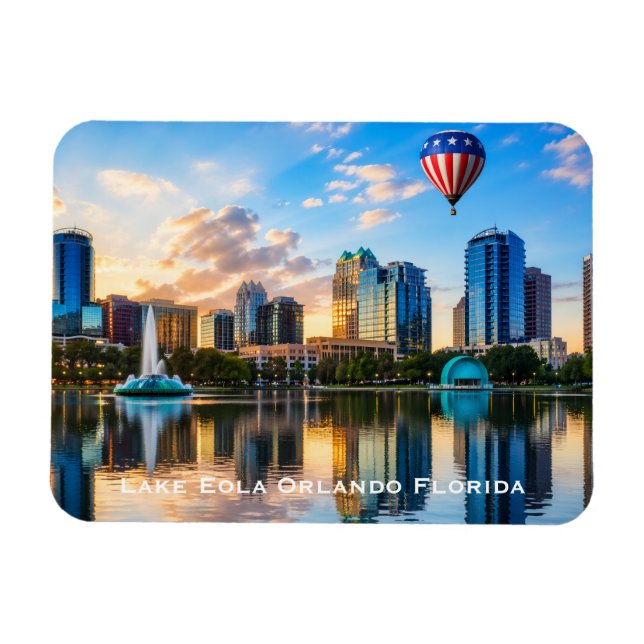Orlando Florida Siluett Lake Eola Varmbåtsballong Magnet (Horisontell)