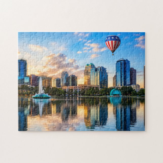 Orlando Florida Siluett Lake Eola Varmbåtsballong Pussel (Horisontell)