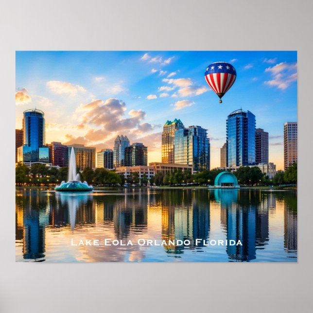 Orlando Florida Siluett Lake Eola Varmt Luft Ballo Poster (Framsidan)