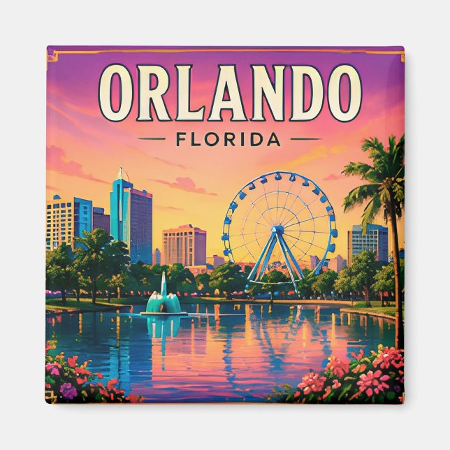 🎡 Orlando Florida Siluett Och Lake Eola  Magnet (Framsidan)