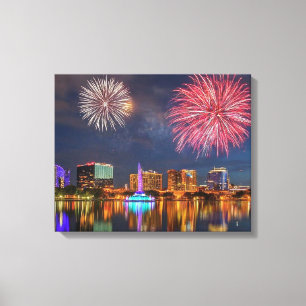 Orlando Florida Sjö Eola Fireworks & Fontän Canvastryck
