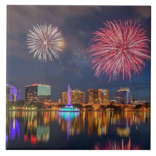 Orlando Florida Sjö Eola Fireworks & Fontän Kakelplatta (Framsidan)