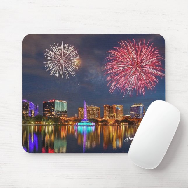 Orlando Florida Sjö Eola Fireworks & Fontän Musmatta (Med mus)