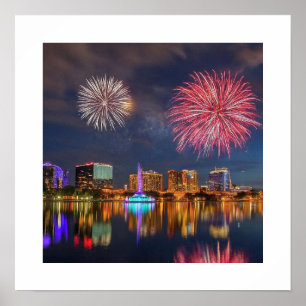 Orlando Florida Sjö Eola Fireworks & Fontän Poster
