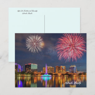 Orlando Florida Sjö Eola Fireworks & Fontän Vykort