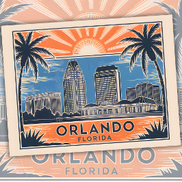 Orlando Florida Skyline Vintage resor Cityscape Vykort
