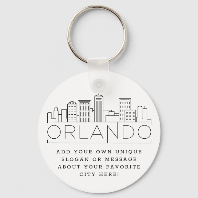 Orlando, Florida Stylized Skyline | Anpassningsbar Nyckelring (Framsida)