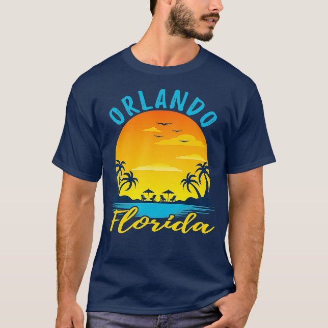 Orlando Florida Sunset Beach Handflatan Träd Ocean T Shirt (Framsida)
