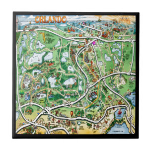 Orlando Florida Tecknad Karta Kakelplatta