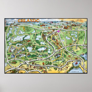 Orlando Florida Tecknad Karta Poster